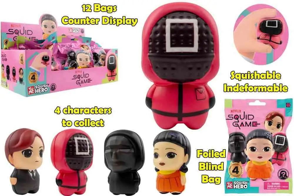 SQUID GAME FOAM SQUISHY BLIND BAGS COUNTER DISPLAY 12 UNITS YuMe