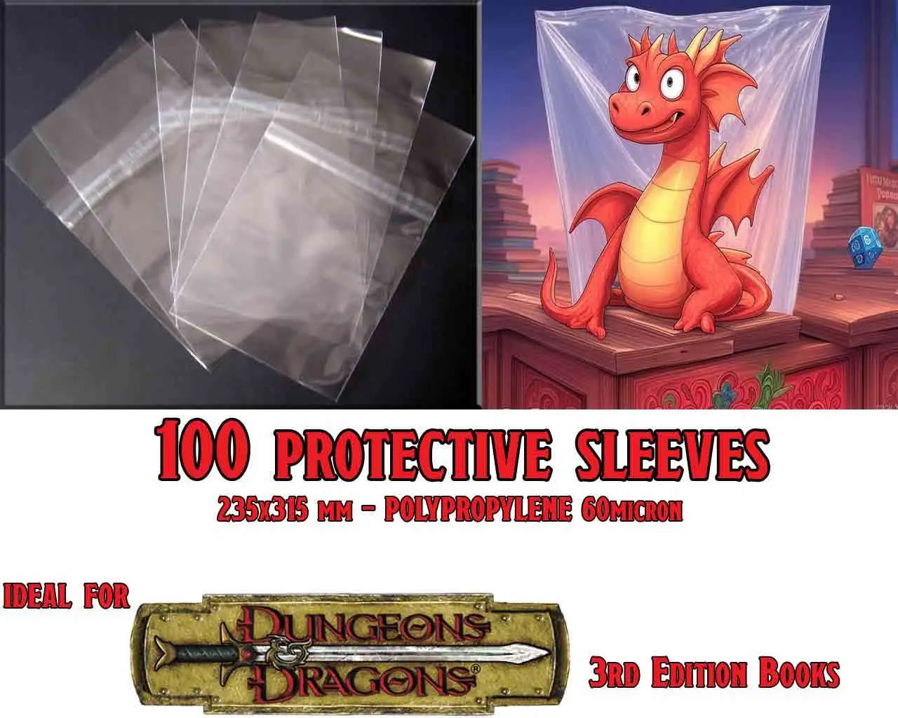 PROTECTIVE ENVELOPES FOR BOOKS DND 3RD (100) W.R. BUSTE PER FUMETTI