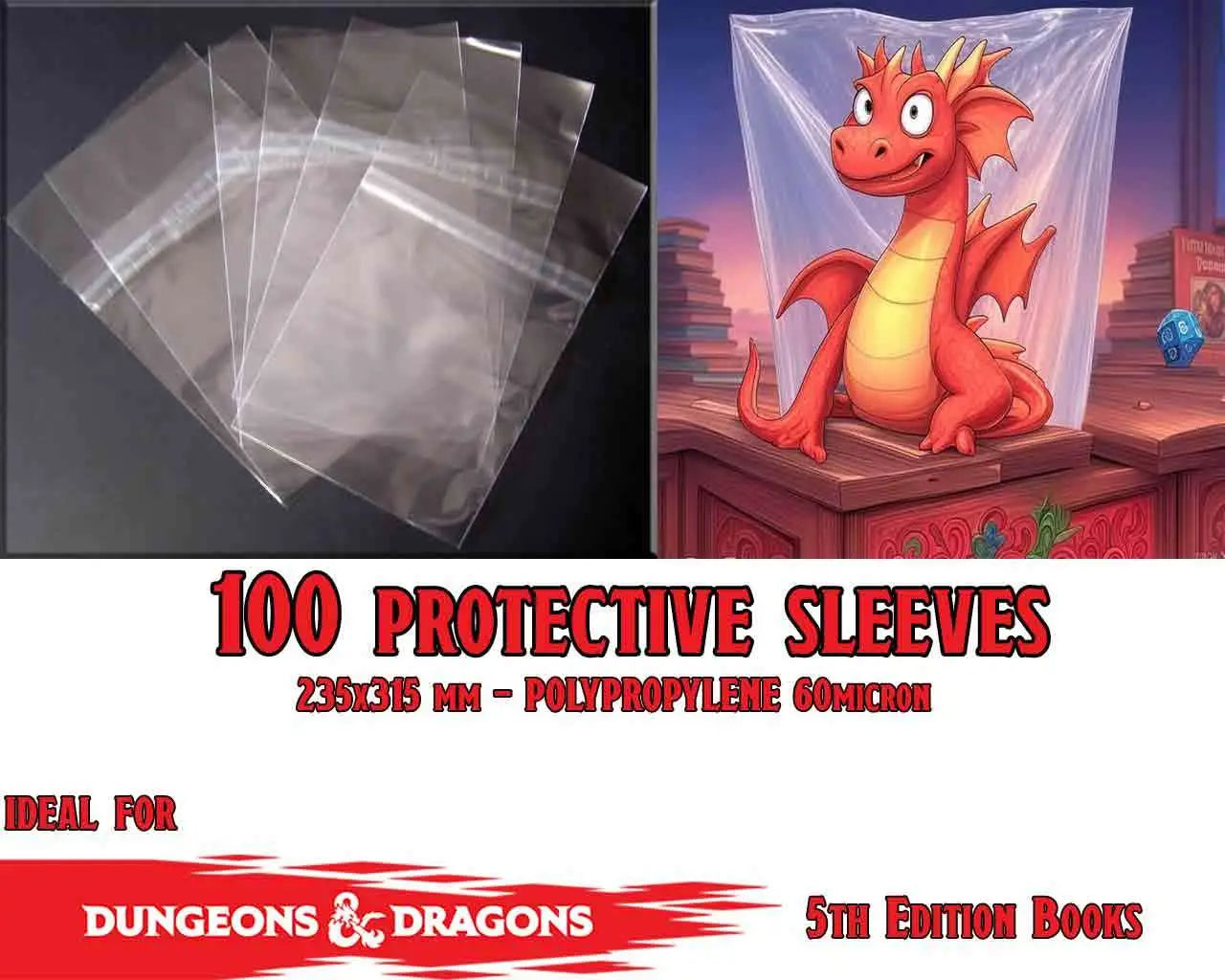 PROTECTIVE ENVELOPES FOR BOOKS DND 5th (100) W.R. BUSTE PER FUMETTI