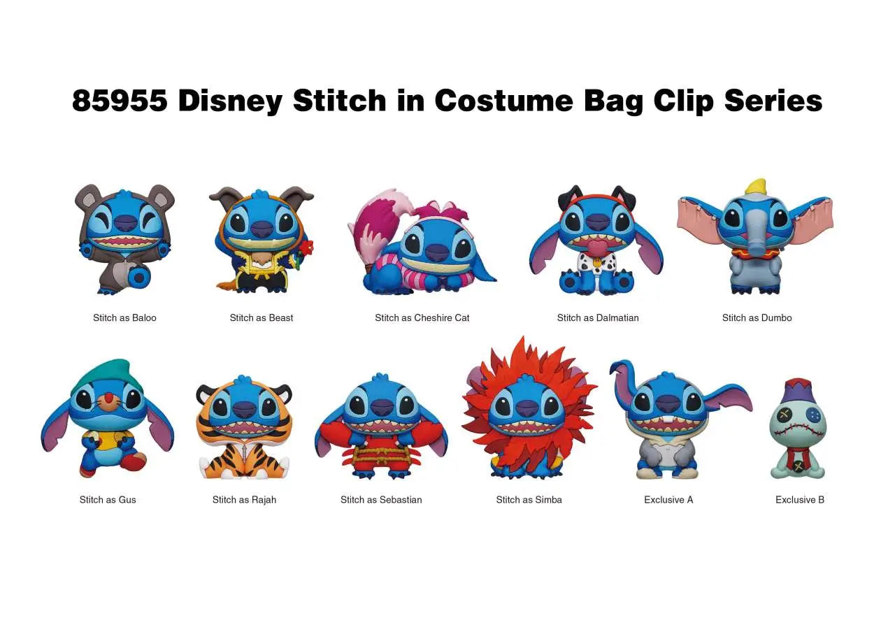 DISNEY STITCH IN COSTUME 3D BAG CLIP BOX DISPLAY 24 MONOGRAM