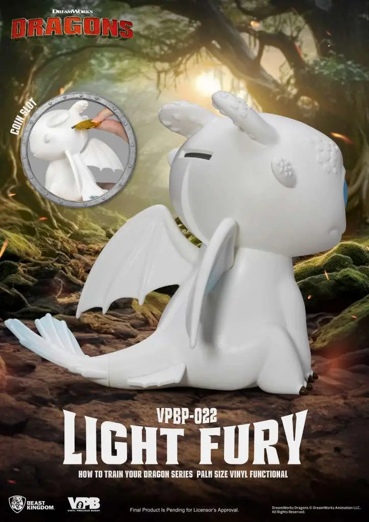 HOW TRAIN YOUR DRAGON LIGHT FURY PALM SIZE VINYL BANK BEAST KINGDOM