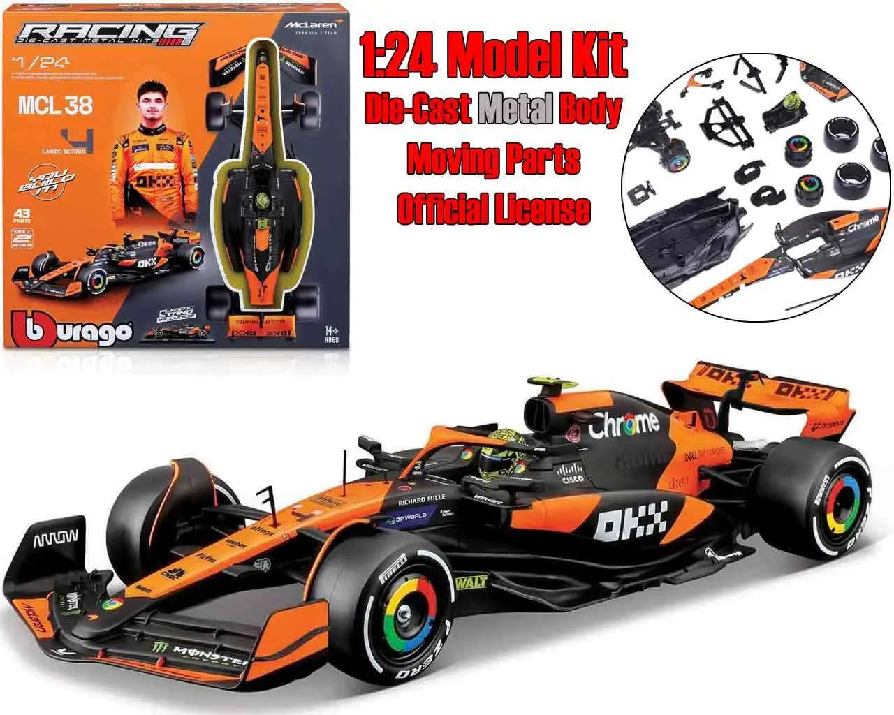 MCLAREN F1 MCL38 LANDO NORRIS WITH HELMET MODEL KIT 1 24 BBURAGO