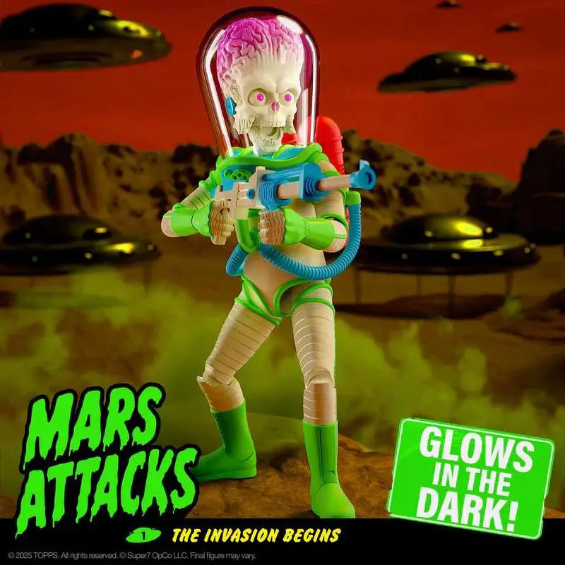 MARS ATTACKS ULTIMATES! WAVE 02 MARTIAN INVASION BEGINS GLOW IN THE DARK SUPER 7