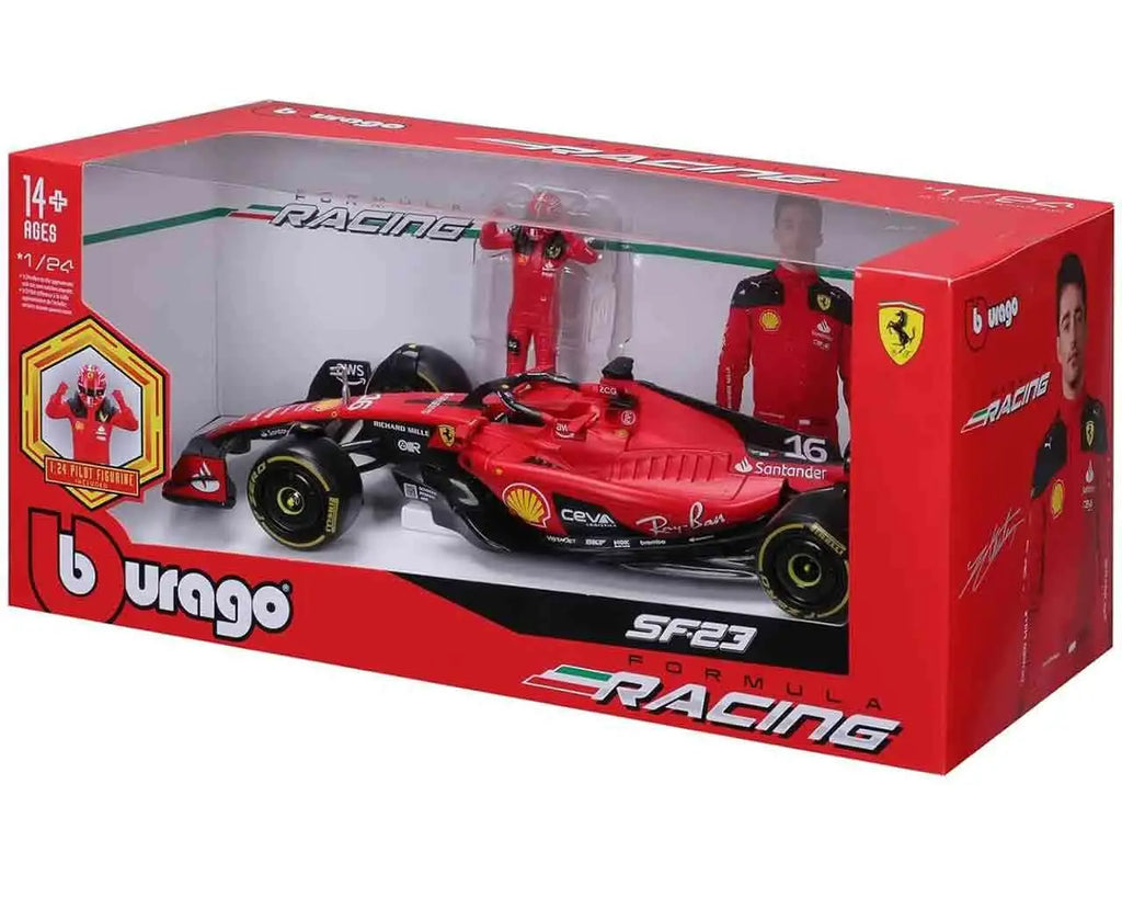 F1 FERRARI SF-23 WITH LECLERC FIGURE - 1:24 DIE-CAST MODEL BBURAGO