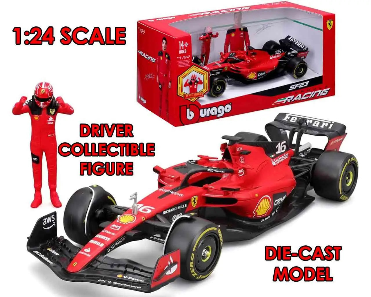 F1 FERRARI SF-23 WITH LECLERC FIGURE - 1:24 DIE-CAST MODEL BBURAGO