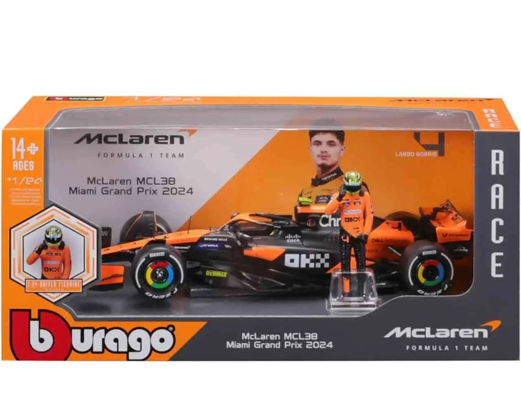 F1 MC LAREN MCL38 WITH NORRIS FIGURE - 1:24 DIE-CAST MODEL BBURAGO