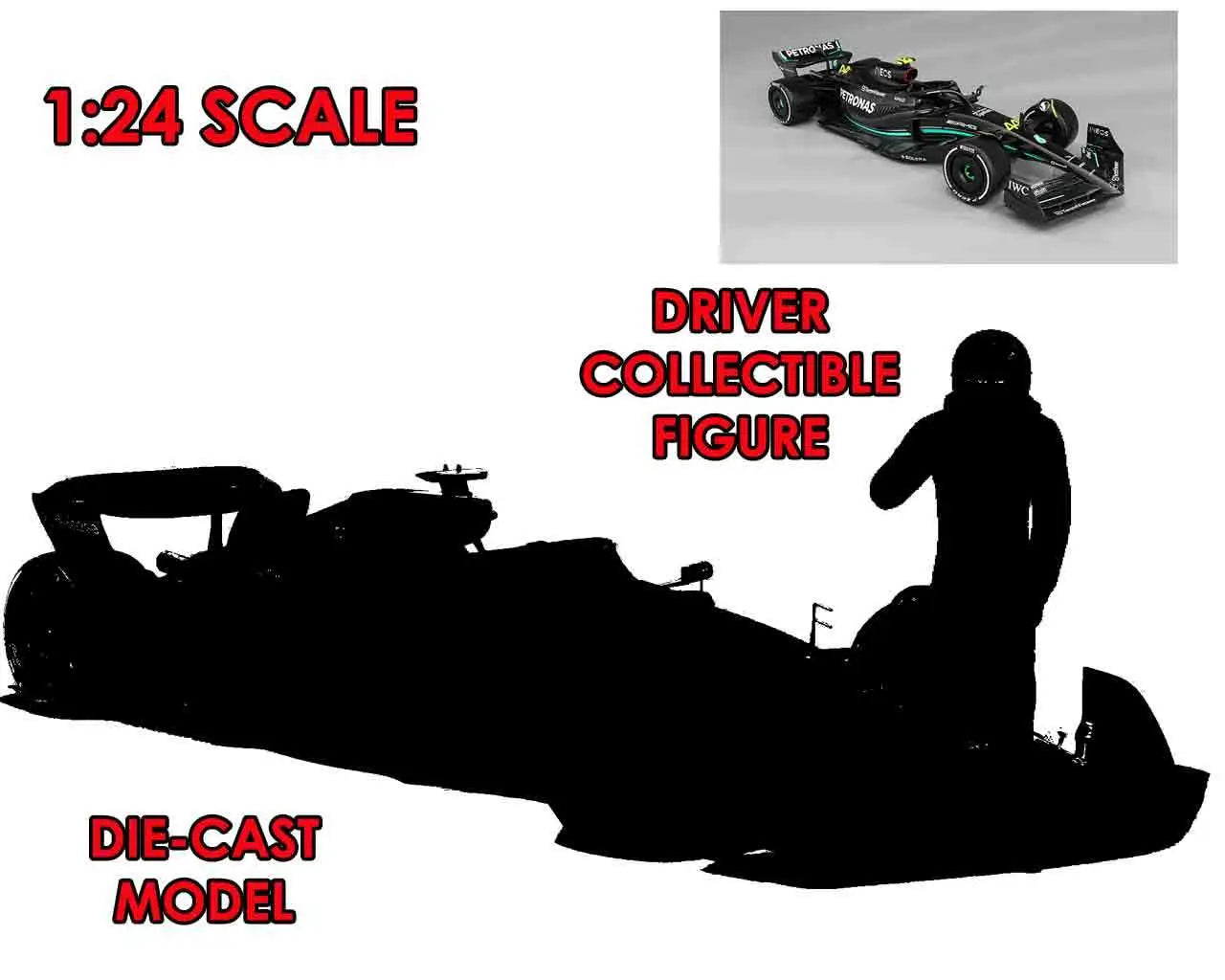 F1 MERCEDES W14 E PERFOMANCE 2023 WITH HAMILTON FIGURE - 1:24 DIE-CAST MODEL BBURAGO