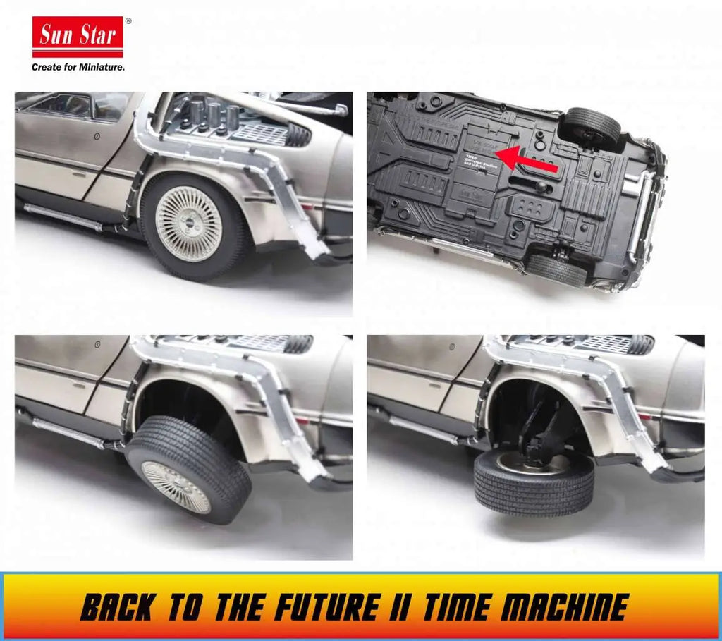 BACK TO THE FUTURE 2 DE LOREAN DIE-CAST 1:18 SCALE MODEL SUNSTAR