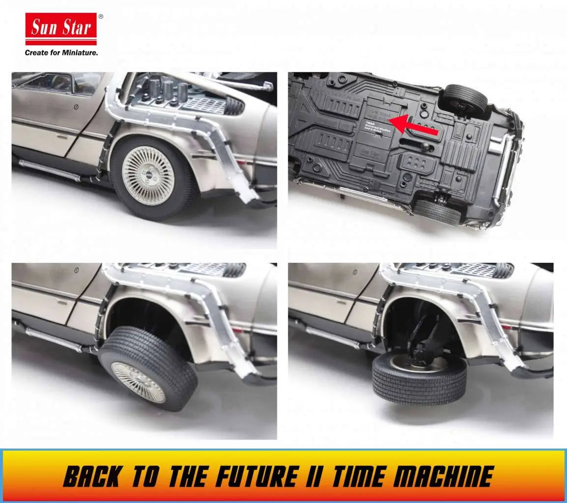 BACK TO THE FUTURE 2 DE LOREAN DIE-CAST 1:18 SCALE MODEL SUNSTAR