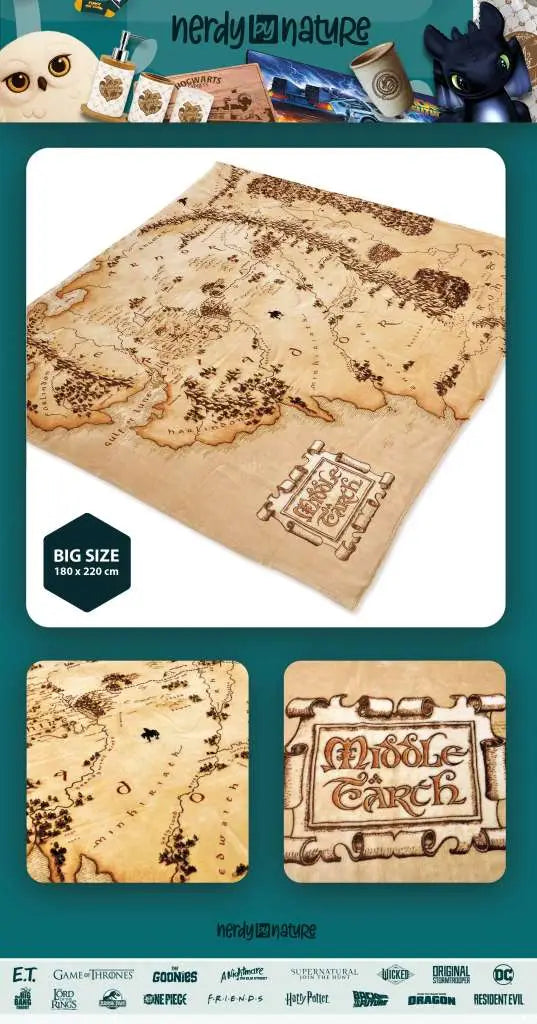 THE LORD OF THE RINGS MIDDLEEARTH MAP COZY BLANKET NERDY BY NATURE