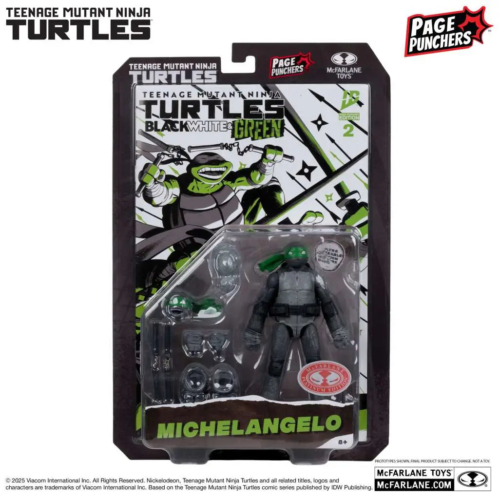 TEENAGE MUTANT NINJA TURTLES 5inch MICHELANGELO FIGURE WITH COMIC (B,W&G VARIANT) McFARLANE TOYS 25