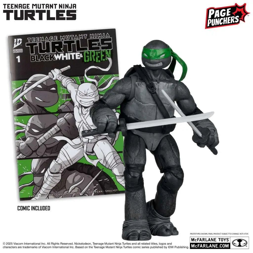 TEENAGE MUTANT NINJA TURTLES 5inch LEONARDO FIGURE WITH COMIC (B,W&G VARIANT) McFARLANE TOYS 25