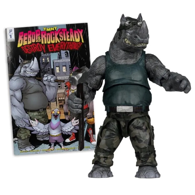 TEENAGE MUTANT NINJA TURLES 5IN FIGURE WITH COMIC WV2 ROCKSTEADY McFARLANE TOYS 25