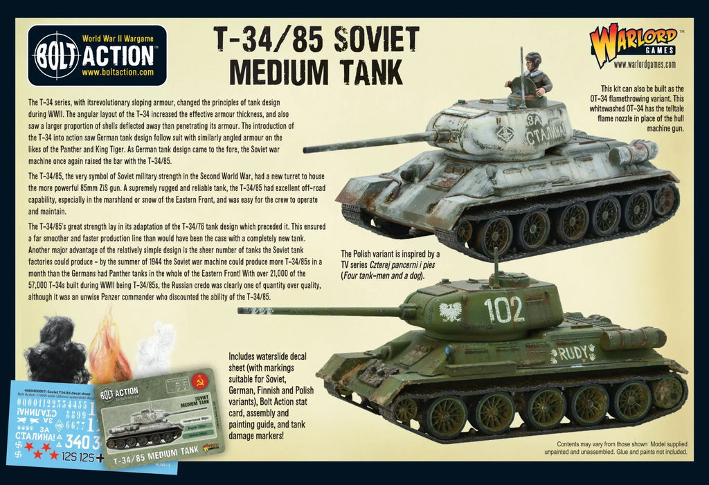 BOLT ACTION T34/85 MEDIUM TANK WARLORD GAMES