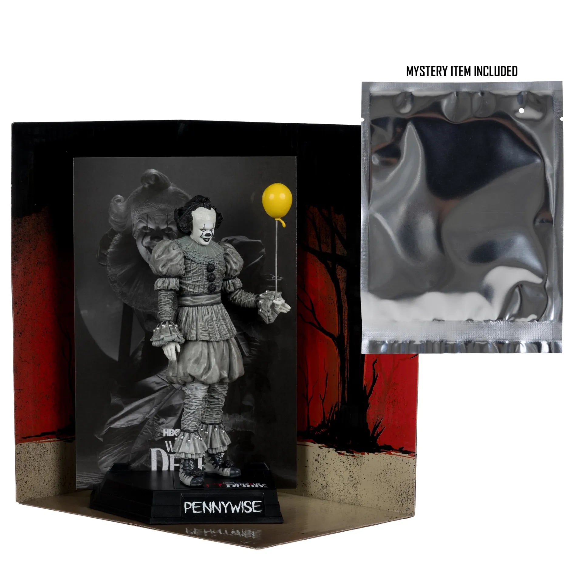 MOVIE MANIACS 6INCH POSED WELCOME TO DERRY WV2 PENNYWISE BLACK&WHITE McFARLANE TOYS 25