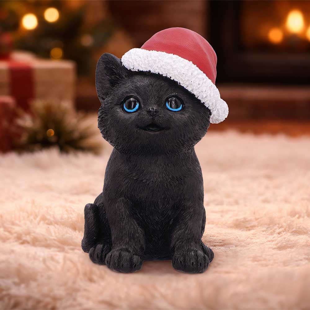 BLACK CAT WITH SANTA HAT FIGURE NEMESIS NOW