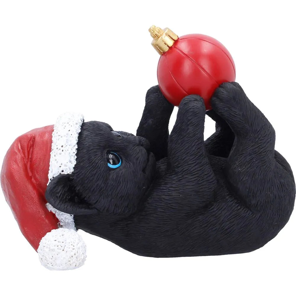 BLACK CAT IN SANTA HAT PLAYING WITH BAUBLE FIGURE NEMESIS NOW