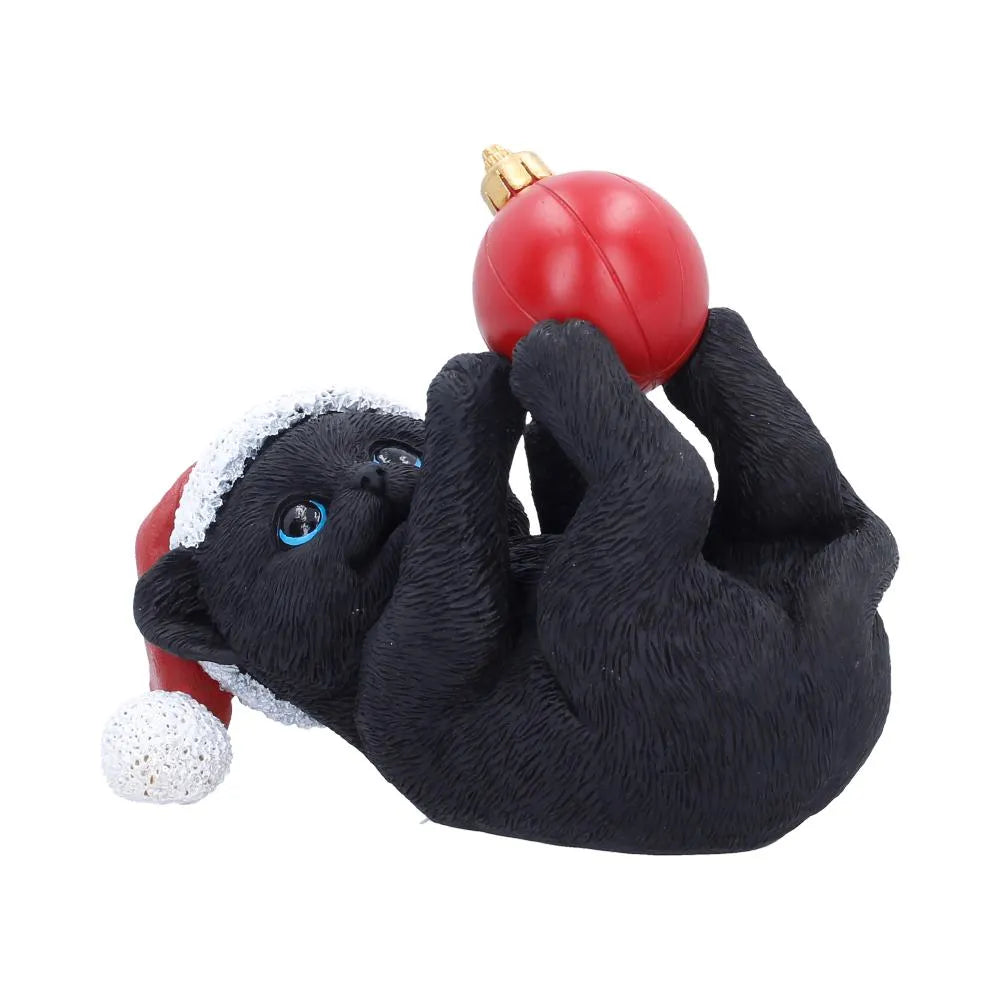 BLACK CAT IN SANTA HAT PLAYING WITH BAUBLE FIGURE NEMESIS NOW