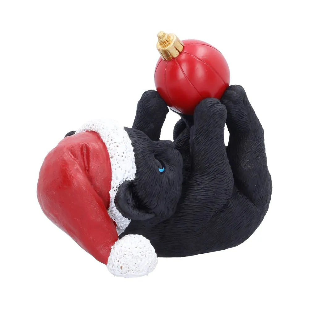 BLACK CAT IN SANTA HAT PLAYING WITH BAUBLE FIGURE NEMESIS NOW