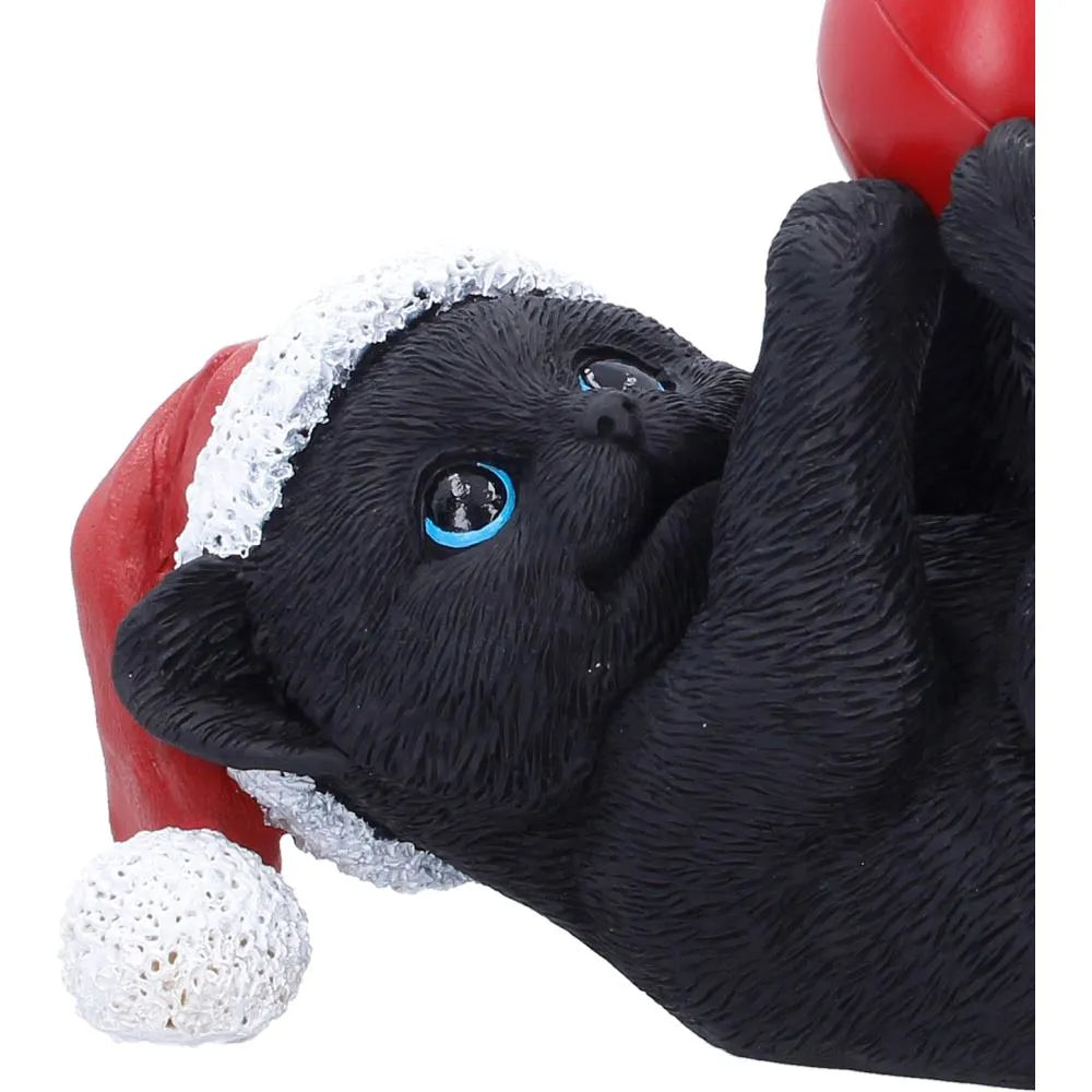 BLACK CAT IN SANTA HAT PLAYING WITH BAUBLE FIGURE NEMESIS NOW