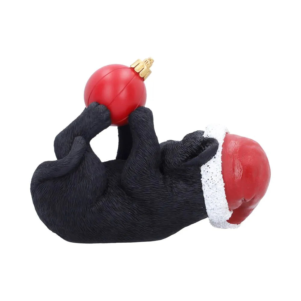 BLACK CAT IN SANTA HAT PLAYING WITH BAUBLE FIGURE NEMESIS NOW