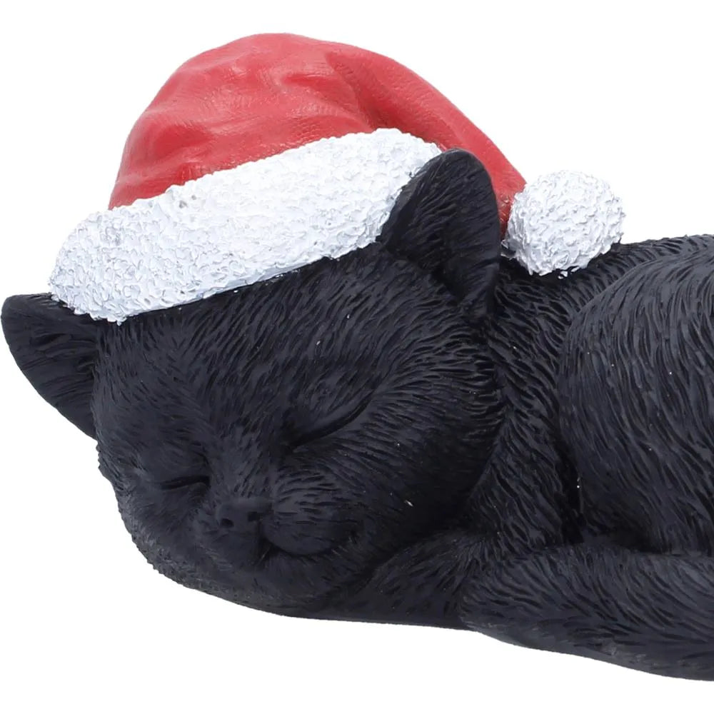 BLACK CAT SLEEPING WITH SANTA HAT FIGURE NEMESIS NOW