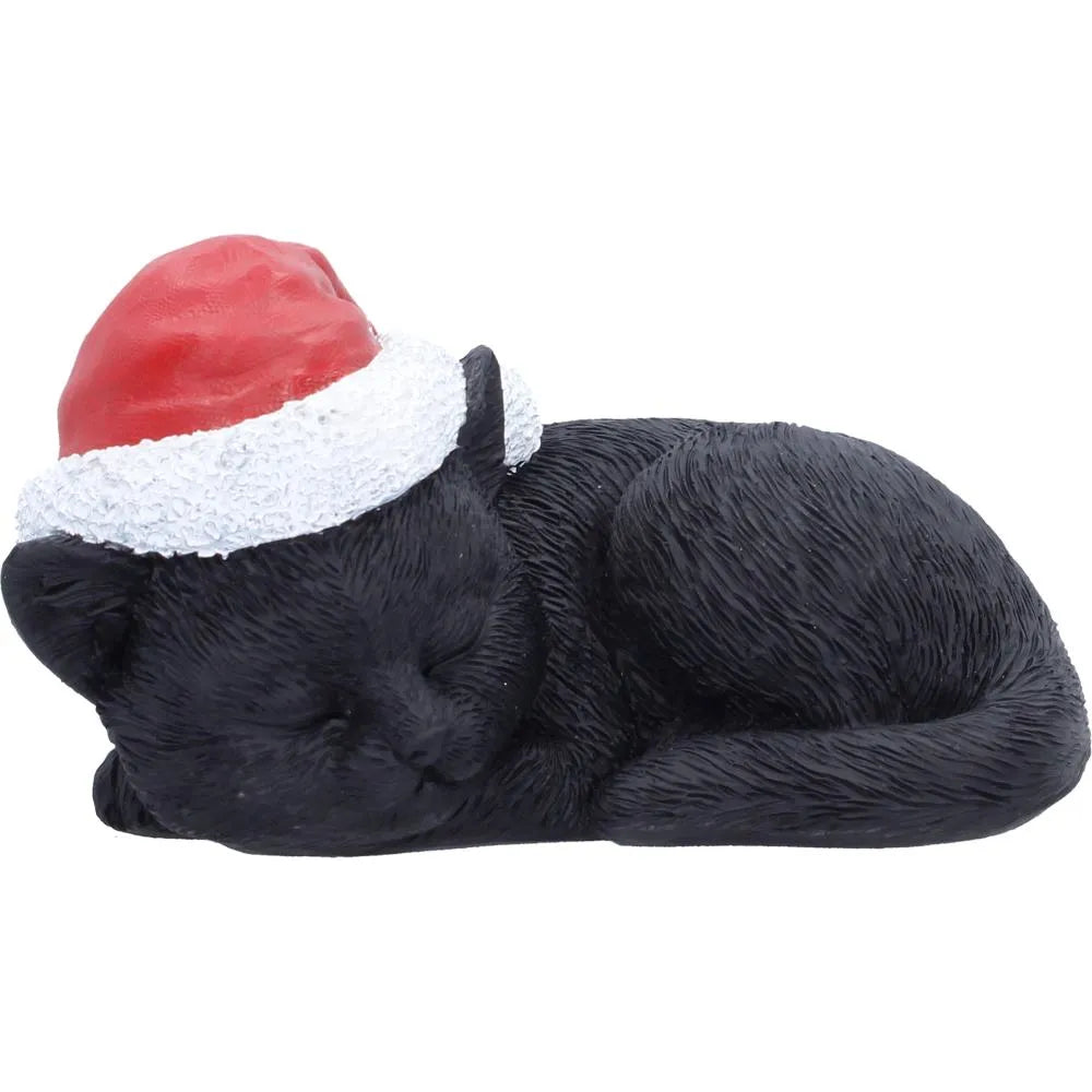 BLACK CAT SLEEPING WITH SANTA HAT FIGURE NEMESIS NOW