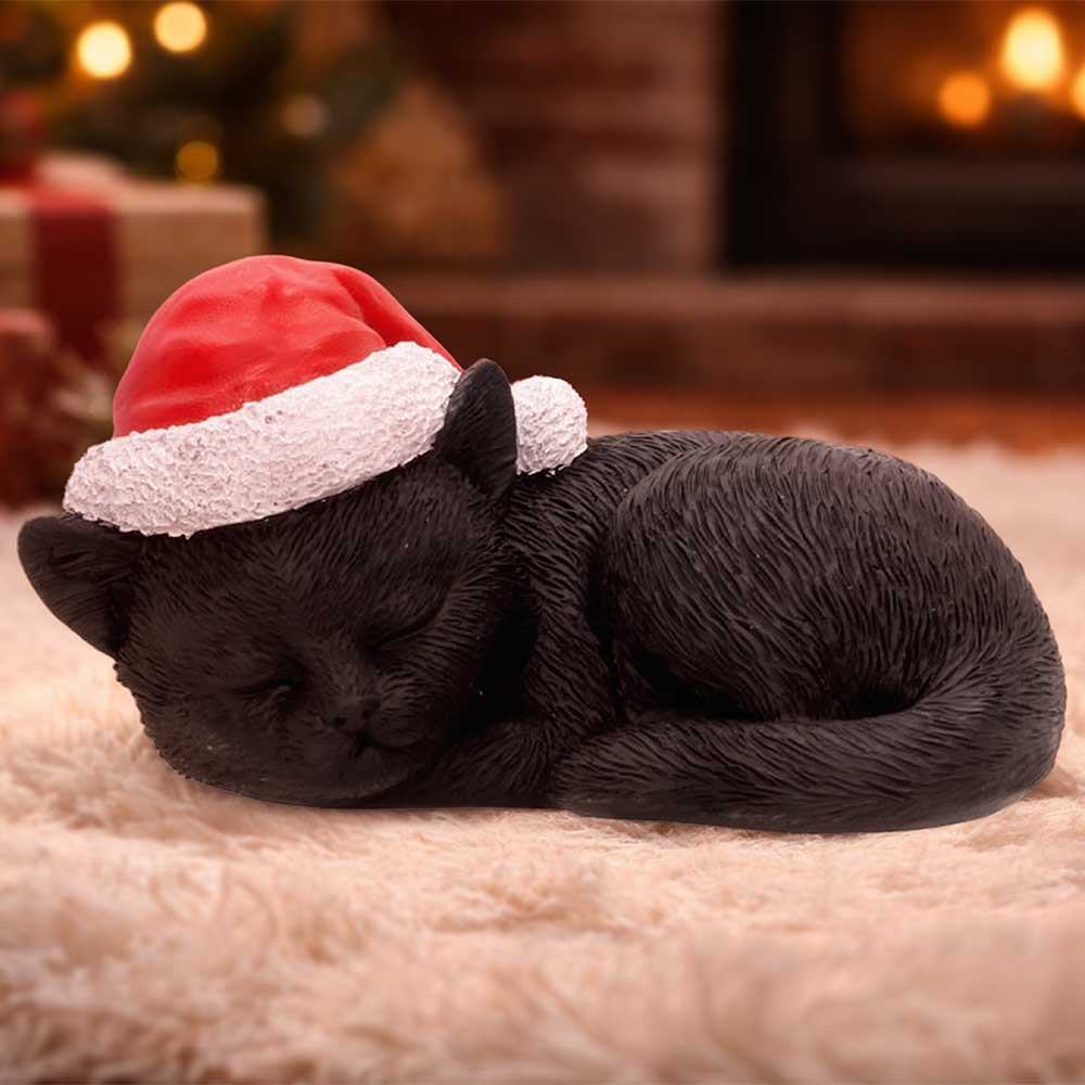 BLACK CAT SLEEPING WITH SANTA HAT FIGURE NEMESIS NOW