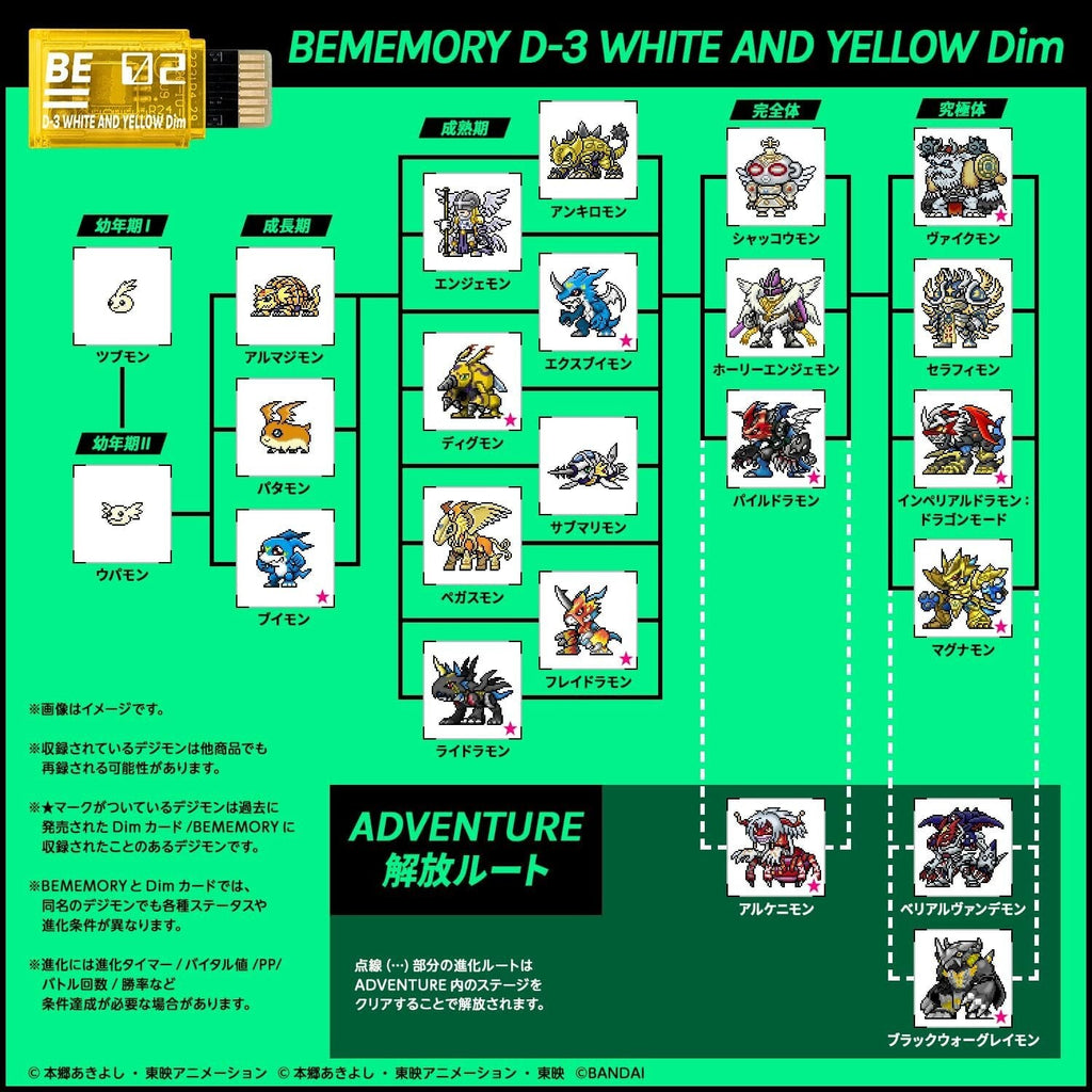 BEMEMORY Digimon Adventure 02 The Beginning D-3 WHITE AND YELLOW + RED Dim