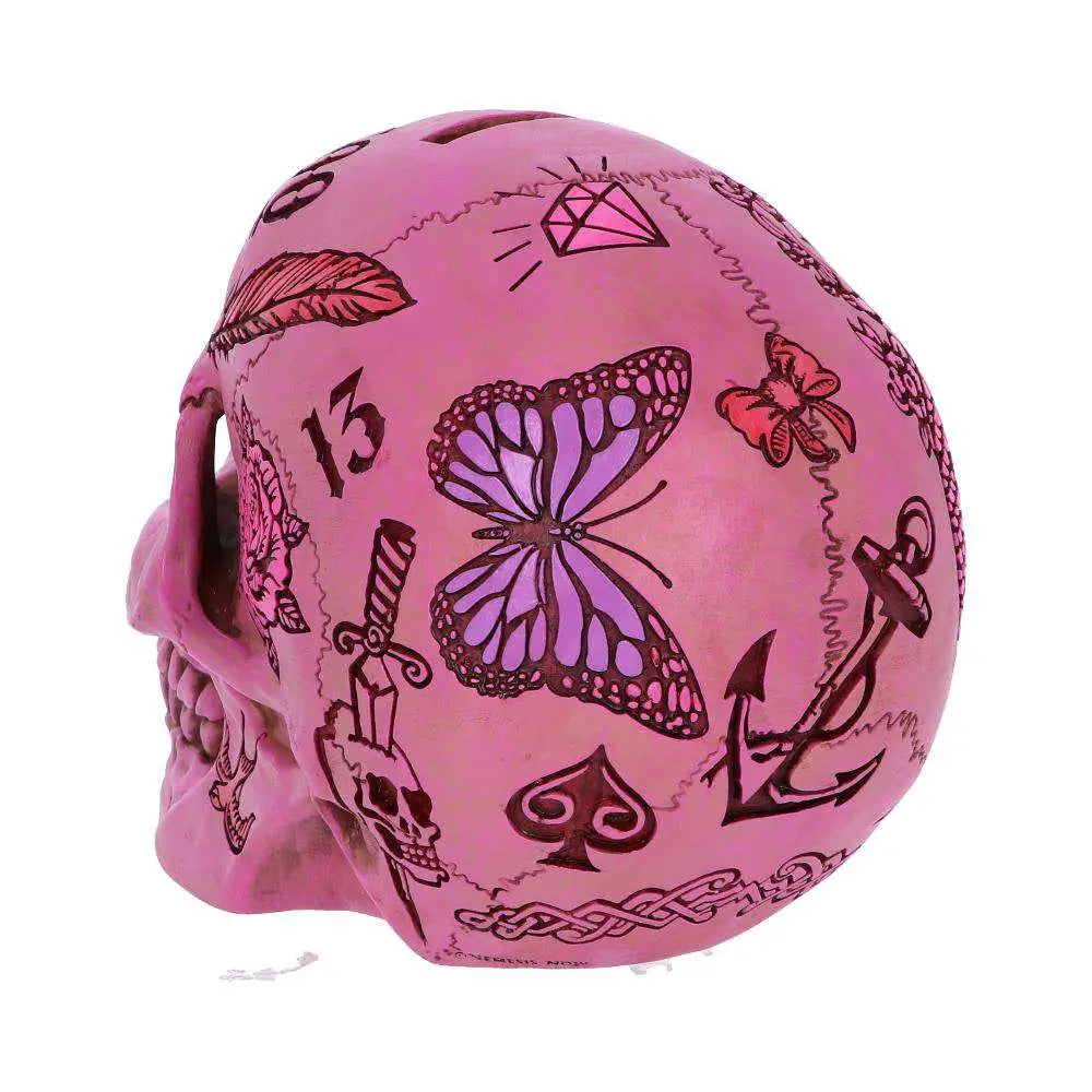 PINK TATTOO SKULL MONEY BOX NEMESIS NOW