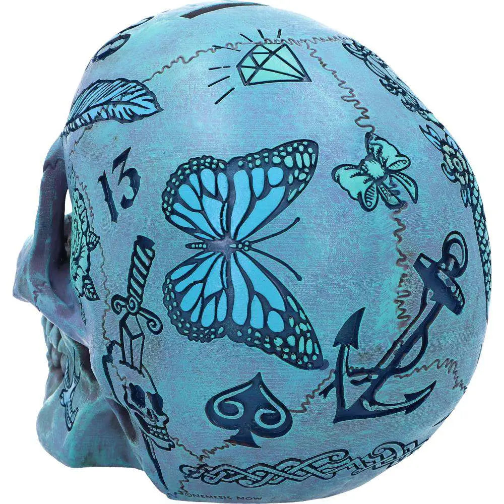 BLUE TATTOO SKULL MONEY BOX NEMESIS NOW