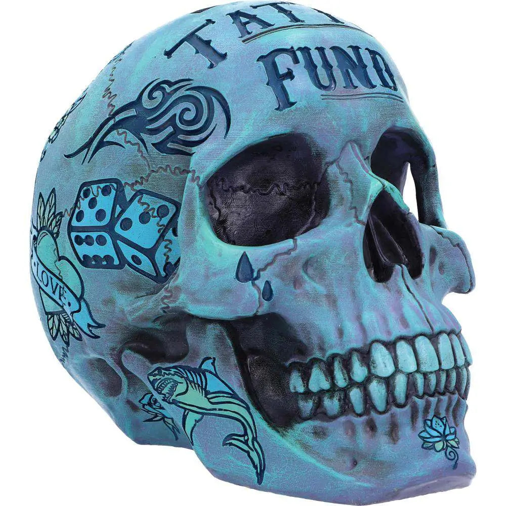 BLUE TATTOO SKULL MONEY BOX NEMESIS NOW