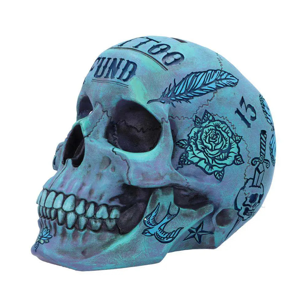 BLUE TATTOO SKULL MONEY BOX NEMESIS NOW