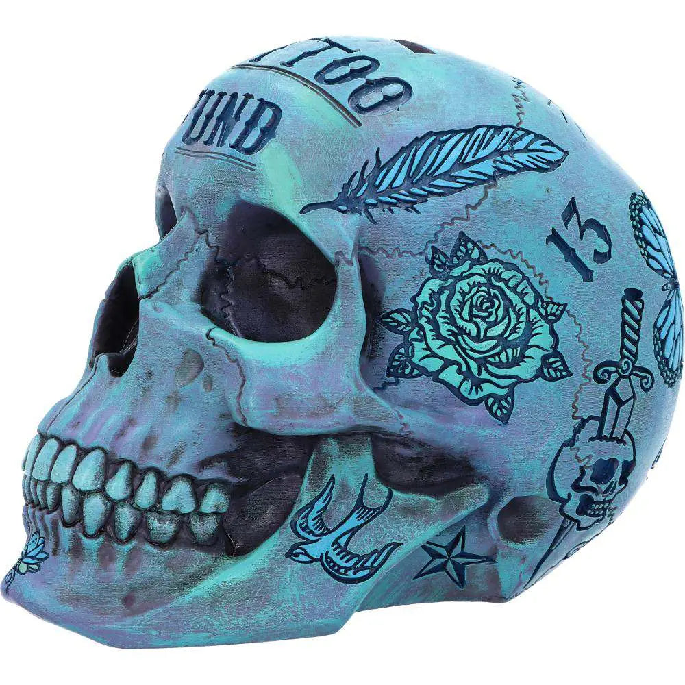 BLUE TATTOO SKULL MONEY BOX NEMESIS NOW