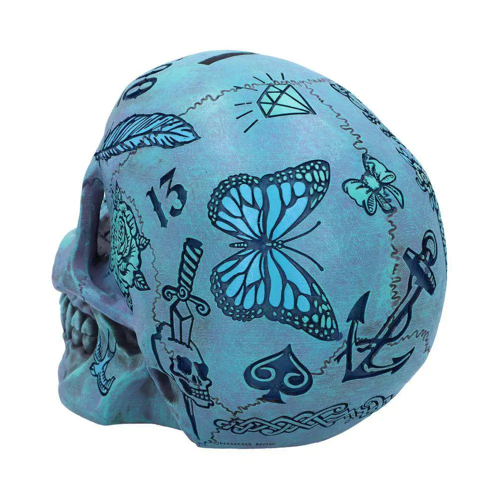 BLUE TATTOO SKULL MONEY BOX NEMESIS NOW