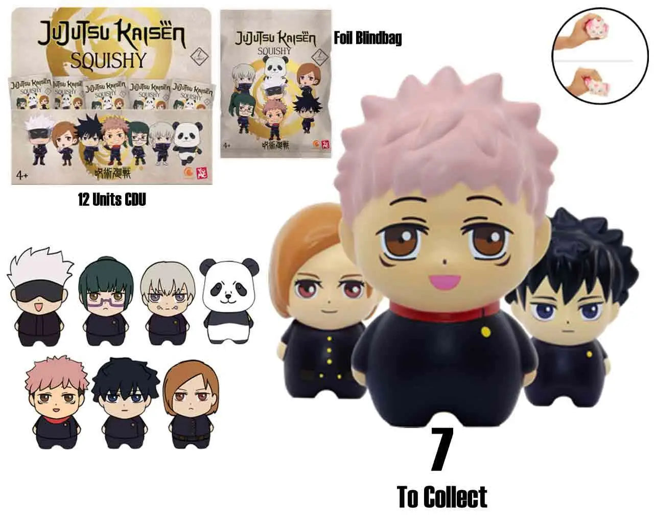 JUJUTSU KAISEN FOAM SQUISHY BLIND BAGS COUNTER DISPLAY 12 UNITS YuMe