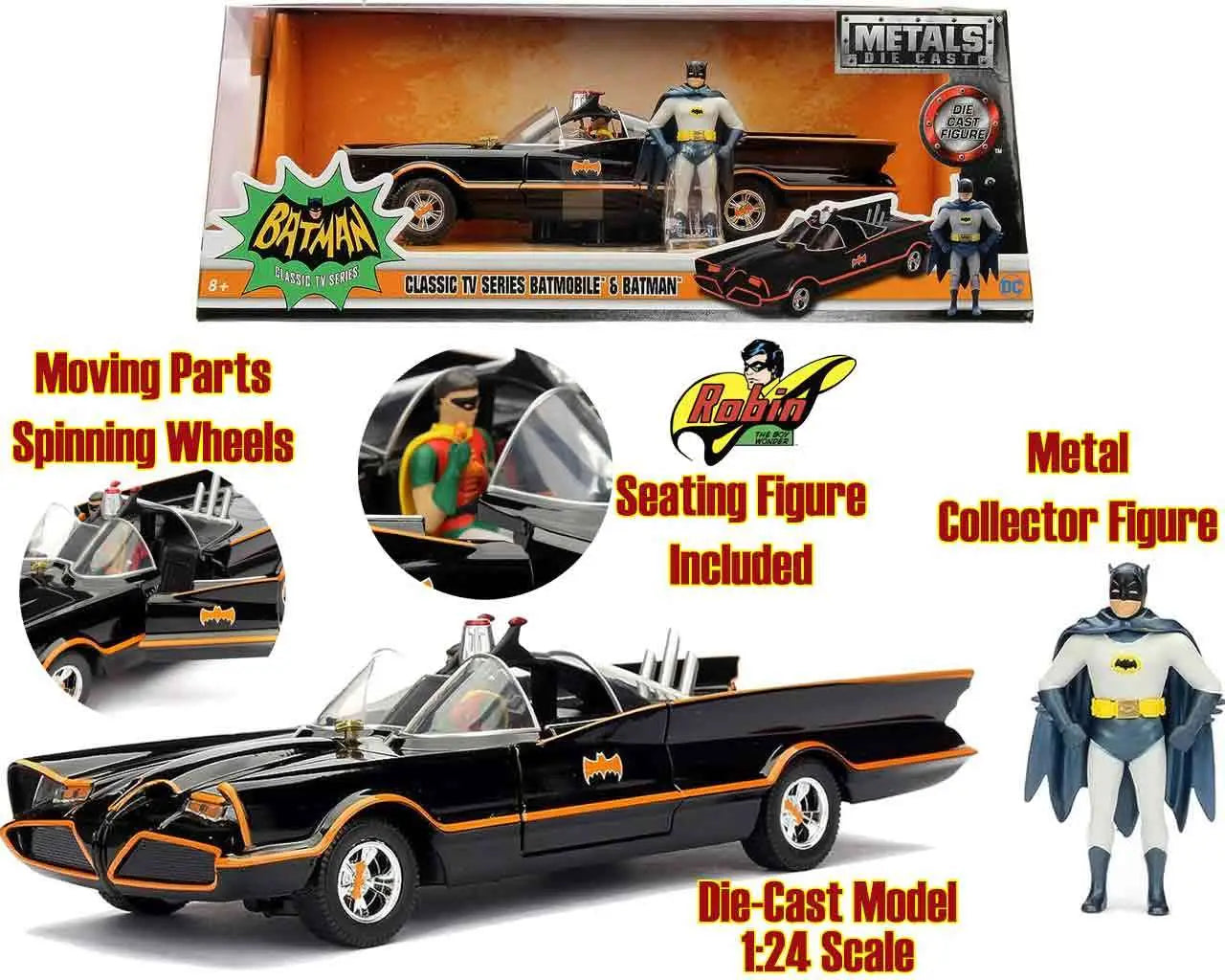 Batman 1966 Batmobile With Batman & Robin 1 24 Die Cast Model Jada Toys