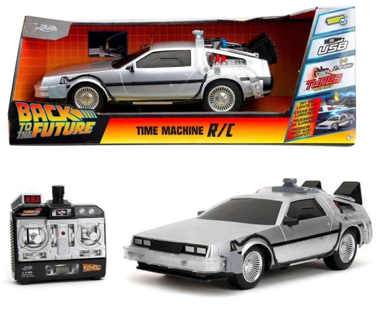 BACK TO THE FUTURE PART 1 1982 TIME MACHINE DELOREAN REMOTE CONTROL 1/16 DIE-CAST MODEL Jada Toys