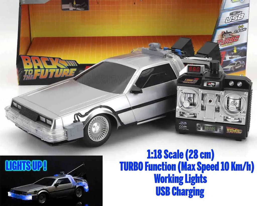 BACK TO THE FUTURE PART 1 1982 TIME MACHINE DELOREAN REMOTE CONTROL 1/16 DIE-CAST MODEL Jada Toys