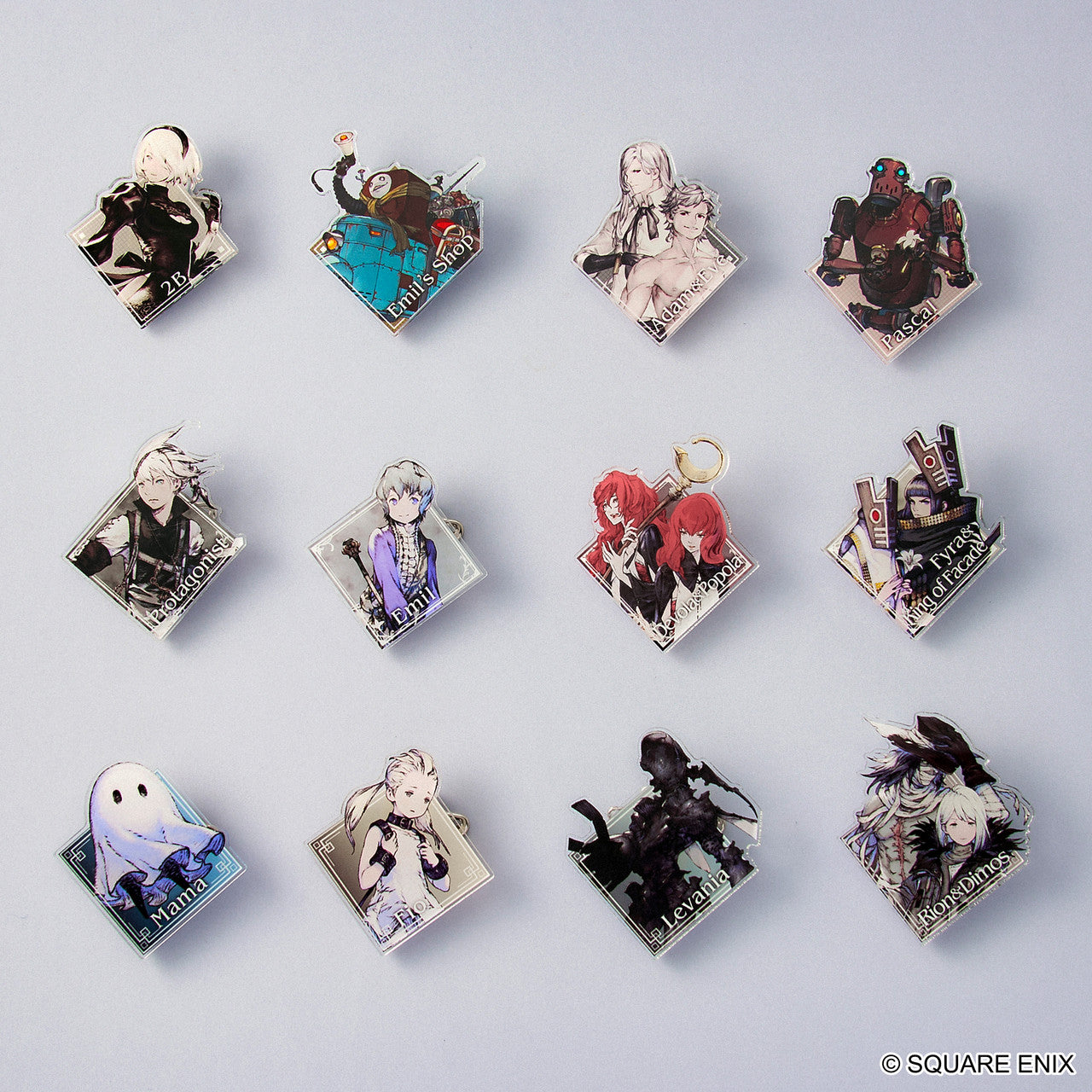 NieR Series Acrylic Pin Badge Collection Vol. 1 display