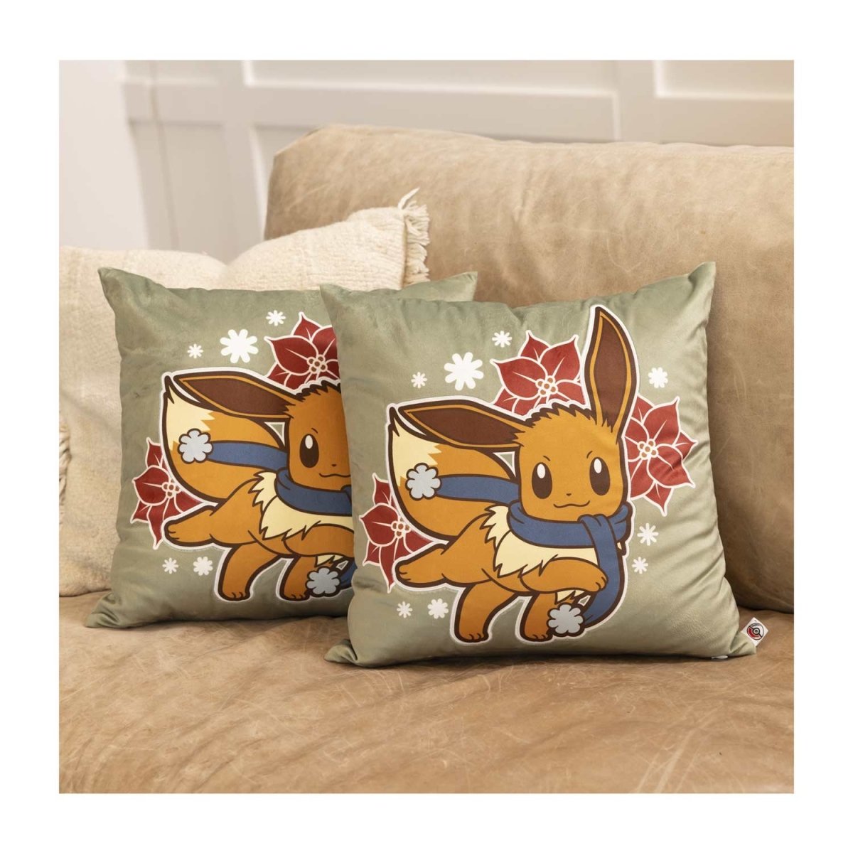 Eevee Pokémon Holiday Green Throw Pillow Case