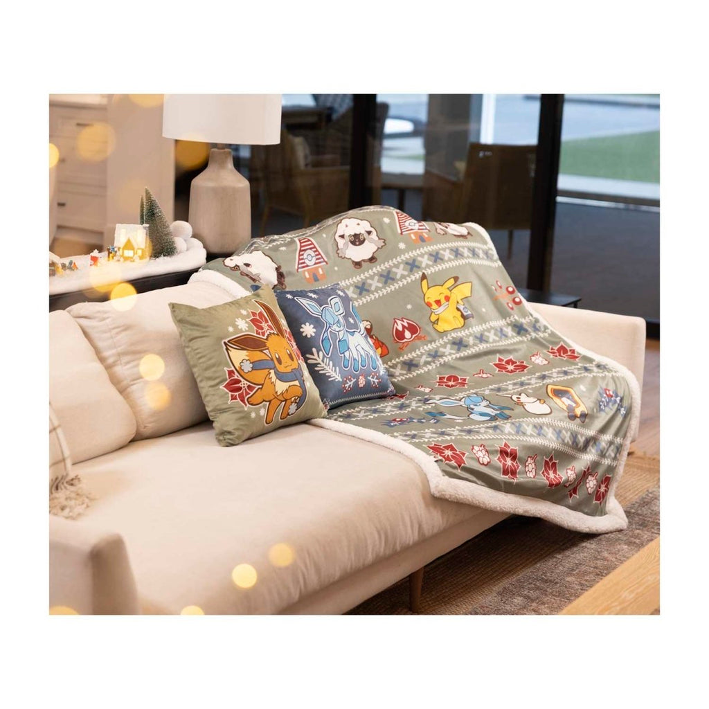 Pikachu, Fuecoco & Friends Pokémon Holiday Green Throw Blanket