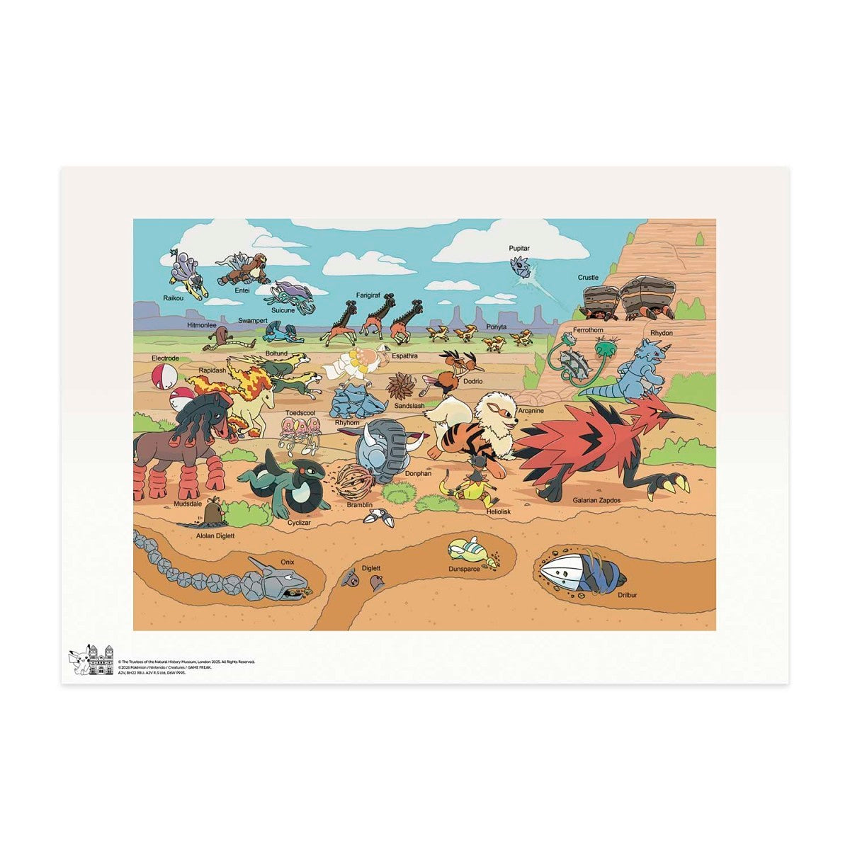 Pokémon × Natural History Museum: Pokémon In Terrestrial Movement Print