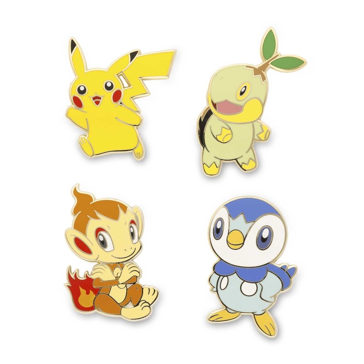 Pikachu, Turtwig, Chimchar & Piplup Pokémon Pins (4-Pack)