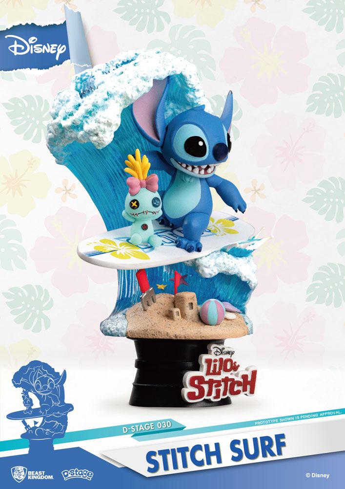 Disney Summer Series D Stage PVC Diorama Stitch Surf Beast Kingdom Toys