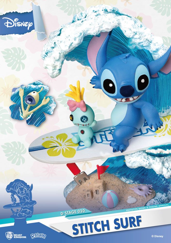 Disney Summer Series D Stage PVC Diorama Stitch Surf Beast Kingdom Toys