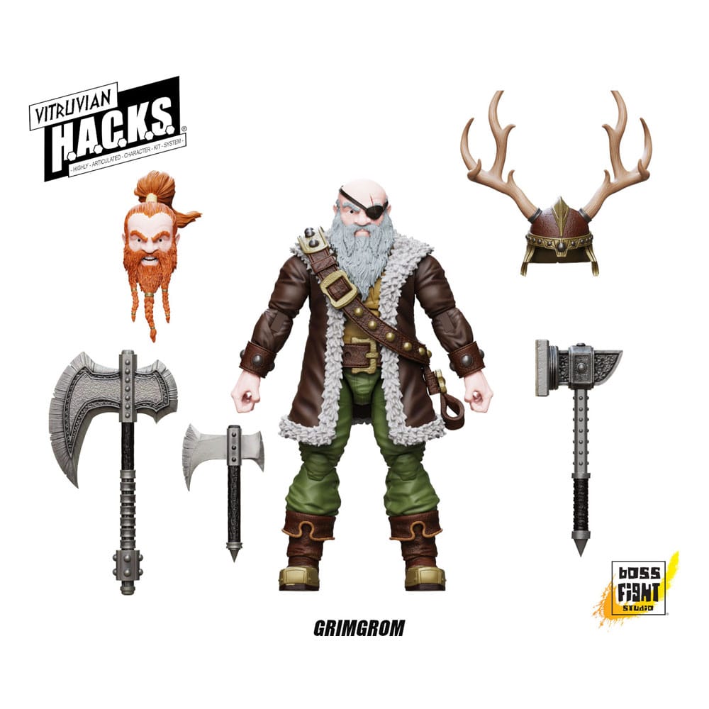 Vitruvian H.A.C.K.S. Action Figure Dwarf Mercenary Grimgrom Boss Fight Studio