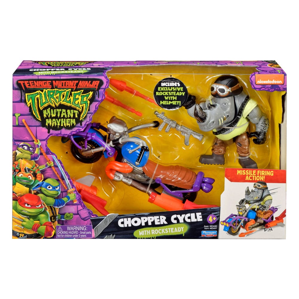 Teenage Mutant Ninja Turtles Action Figure with Vehicle Rocksteady & Chopper Playmates
