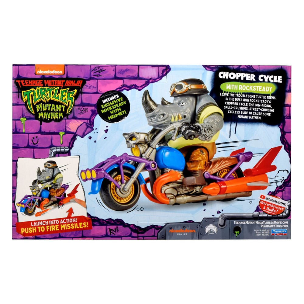 Teenage Mutant Ninja Turtles Action Figure with Vehicle Rocksteady & Chopper Playmates