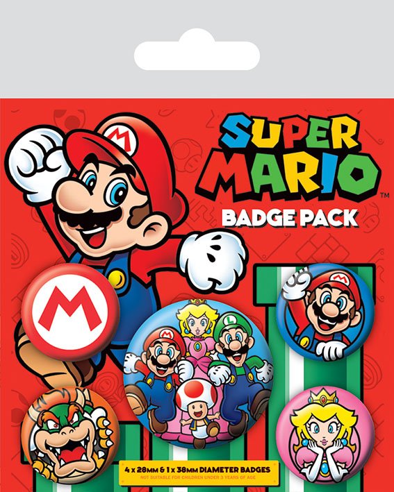 Super Mario Pin Back Buttons 5 Pack Pyramid International